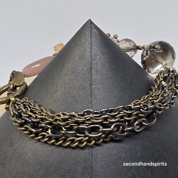 Chico’s Antiqued 5 strand Bracelet With Multicolored Bead Dangles Toggle - Picture 3 of 11